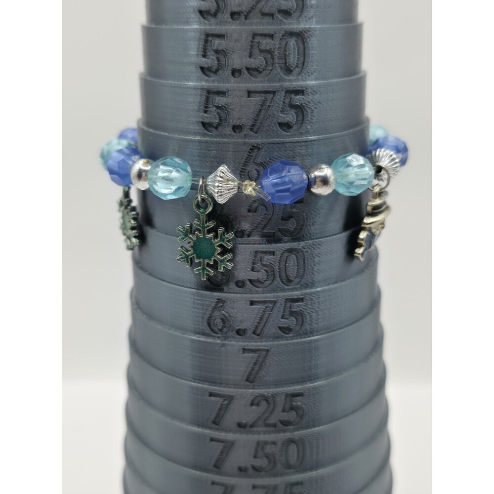 Blue Beaded Winter Snowflake & Snowman Charms Strech Bracelet